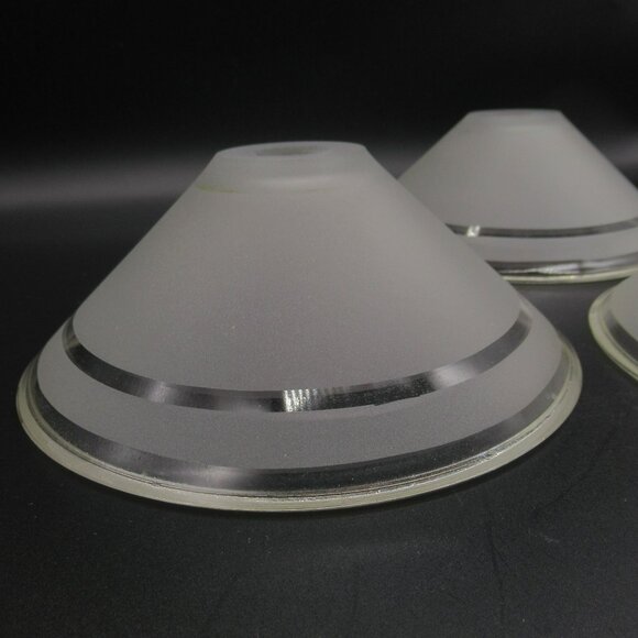 Set Of 3 Frosted Glass Light Lamp Shades With Clear Stripes Art Deco 6.75" - Picture 2 of 9